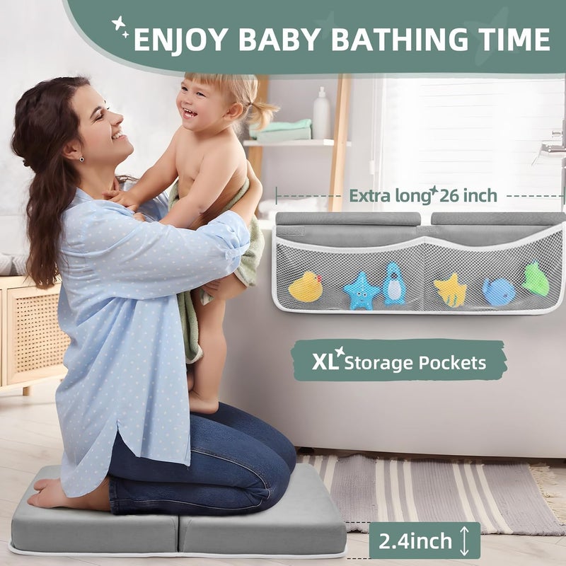 IFNOW Baby Bath Kneeler and Elbow Rest Pad Set - 26'' Extra Long and 2.4'' Thick, Quick Dry Kneeling Pad for Bathing Baby with Knee & Arm Support, Foldable Non-Slip Bathtub Mat with Toys Organizer - Image 2